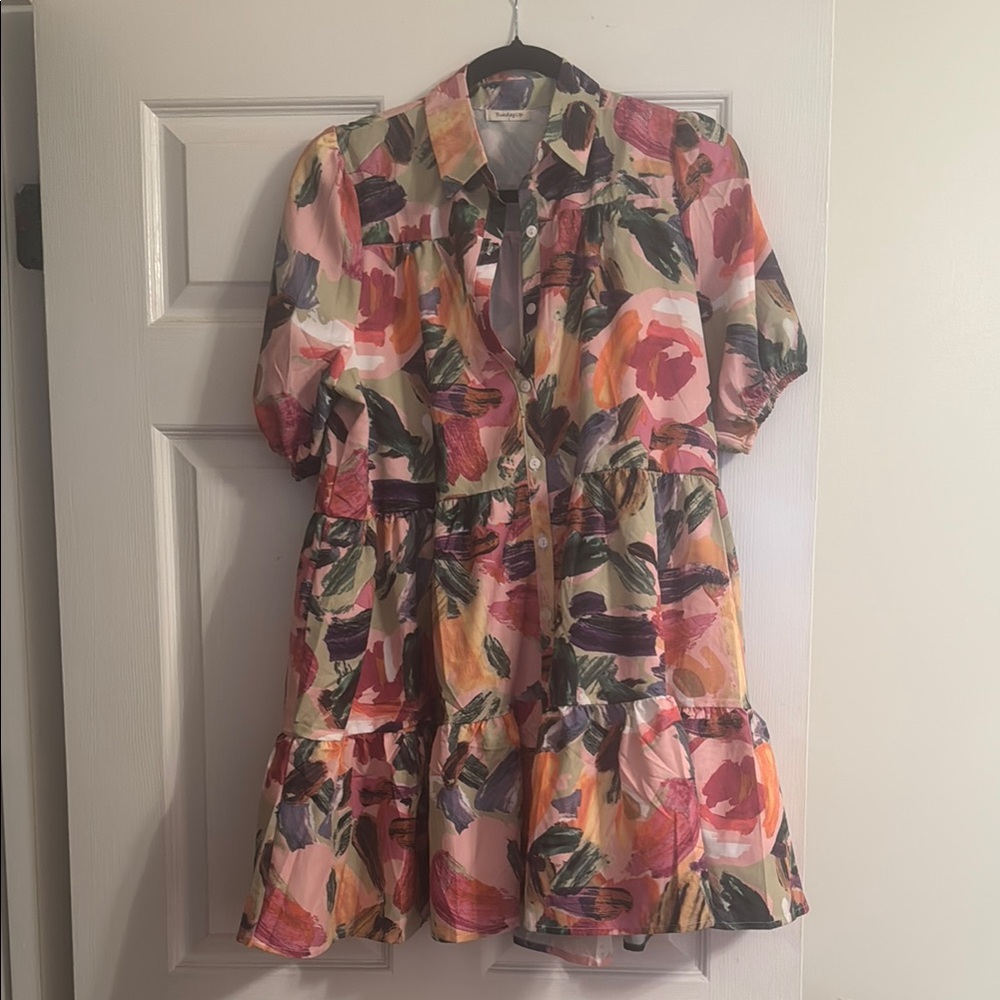 Colorful Floral Button-Up Dress by Sunday Up, Size Large